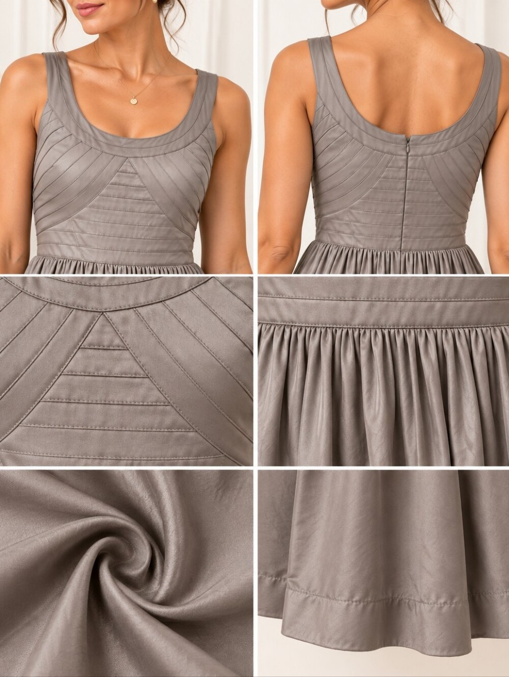 BCBG Gray Pleated Fit & Flare Midi Dress Size  10 - Picture 4 of 9